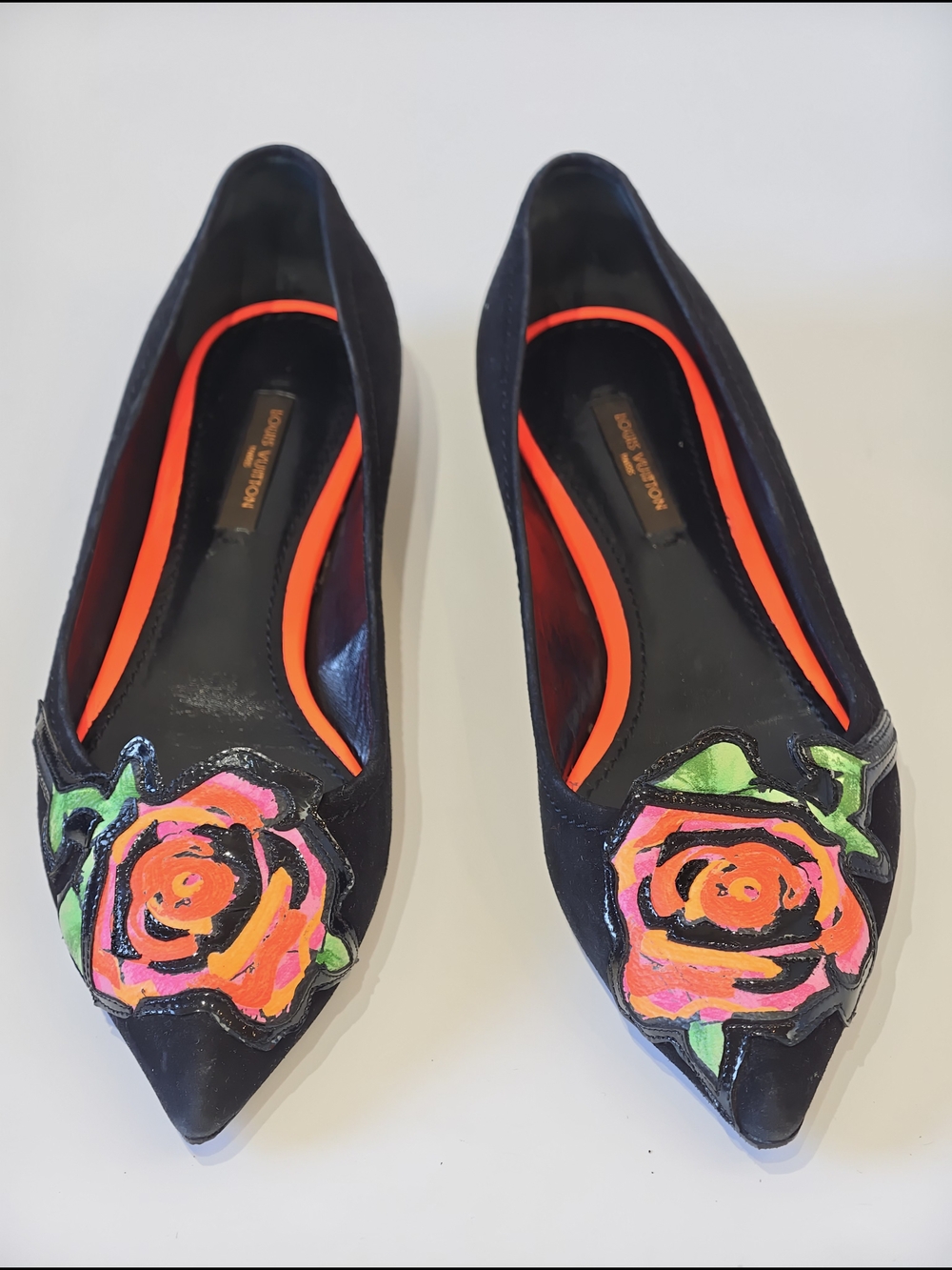 Louis Vuitton Black Suede Women's Ballet Flats with Colorful Floral Accent